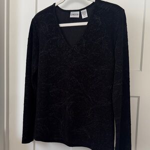 Chico's Elegant Black Textured Top, Holiday, Christmas Size1(10)